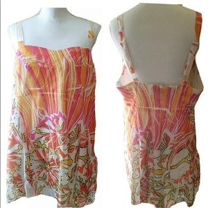 Unique Spectrum Women's Chifon Tank Top Abstract Floral Pink Orange White  2X